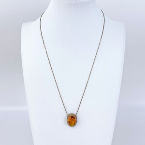 Sterling Silver 925 Citrine Rhinestone Pendant Necklace 16"-18"